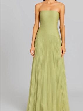 Strapless Pleated Maxi Dress in Sage Green